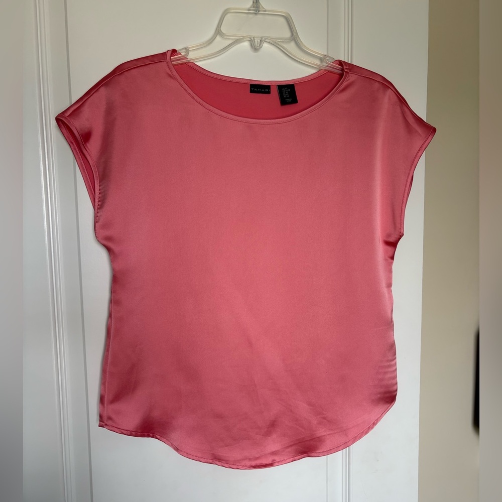 Tahari Pink Boxy Cap Sleeve T-Shirt